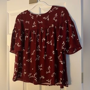 Loft Outlet Maroon Floral Blouse Size Small